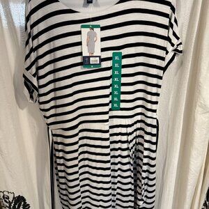 Chaps | Women's Black & White Stripe Crewneck Dress | XL